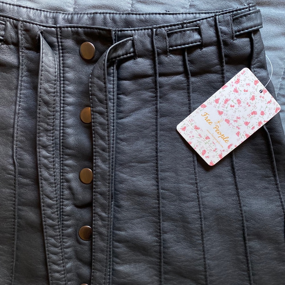 Free People Black Leather Button Down Skirt